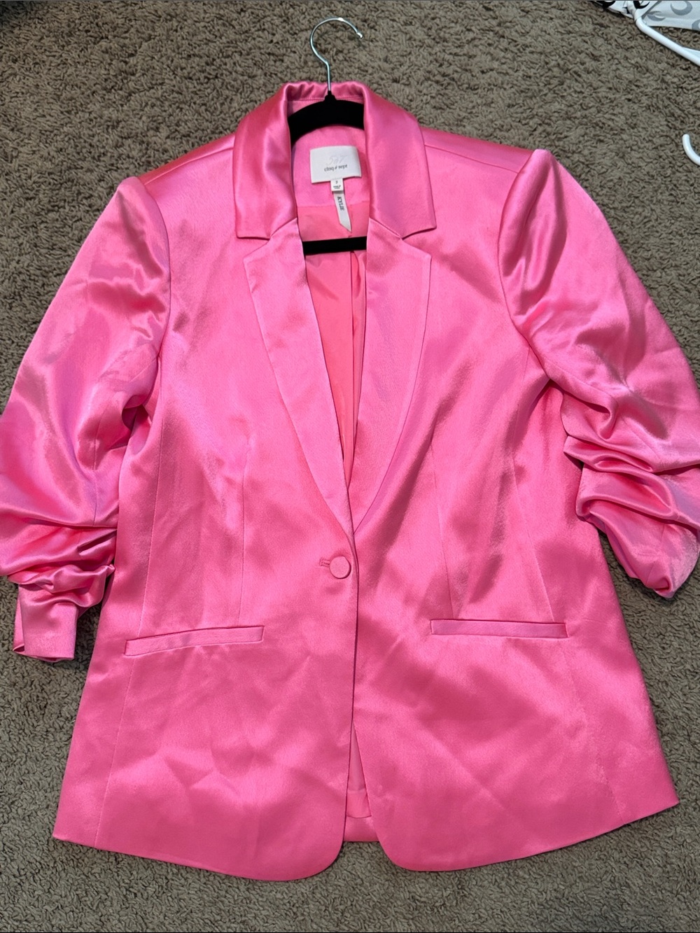 cinq a sept Hot Pink Satin Kylie Single-Button Blazer